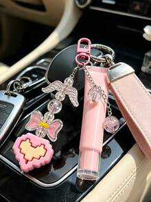 15ml Slanted Mouth Lipstick Tube With Pink Pixel Heart Shaped Keychain, Angel Wings And Rainbow Color Transparent Beads Pendant, Multi-Functional Bag Charm, Refillable Cosmetic Container, Squeeze Dispenser Bottle, Lip Gloss Keychain, Beauty Tool, Lipstick Bag Charm, Birthday, Back To School Gift, Graduation Gift, Wedding Accessory - Multicolor - View 6