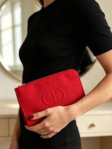 Dior 紅色拉鍊化妝包 大容量旅行盥洗用品收納袋 婚禮伴手禮 伴娘生日禮物 通勤手拿包 便攜化妝收納包 - 紅色 - 查看 4