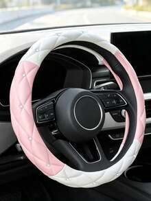 1pc Pink Crystal Inlaid Ultra-Fine Fiber PU Universal Car Steering Wheel Cover, 14.5-15 Inch, Soft Anti-Slip Breathable Durable, With Diamond Stitching, Car Interior Accessory, Suitable For Female Drivers - PU Crystal Steering Wheel Cover - View 14