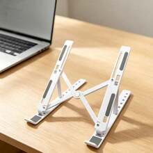 1pc Silver Laptop Stand, Foldable Height Adjustable Laptop Holder For Desktop, Portable For Travel, Universal Desktop Laptop Stand, Relieves Neck Pressure, Hollow Ventilation, No Obstruction To Bottom Heat Dissipation, Handheld Storage, Minimalist Design, Thickened Bracket, Universal Portable Storage Adjustable Tablet Stand, Suitable For All Laptops (Approx. 25.3cm) - Multicolor - View 10