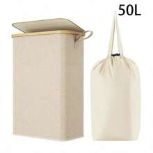 160L Double-Layer Laundry Basket With Lid, Includes 3 Laundry Bags, Large Capacity Covered Dirty Clothes Basket, Removable Lingerie Bag, Foldable Space-Saving Laundry Storage Basket - Multicolor - View 12