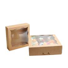 5pcs/10pcs 9.1*9.1*2.6 Inch Cake Gift Boxes With Transparent Window, Foldable Empty Paper Packaging Boxes, White And Kraft Paper Material Gift Boxes, Suitable For Party Favors, Wedding Birthday DIY Gift Packaging, Can Be Used For Halloween Candy And Cake Packaging - Multicolor - View 3