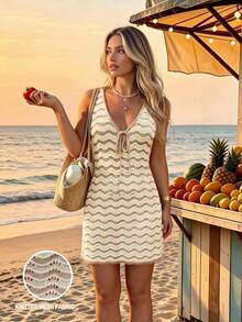 2026 New Women's Knit Striped Bow Design Sleeveless Summer Fitted Contrast Striped Short Dress Vacation Beach Dress - Multicolor - View 3