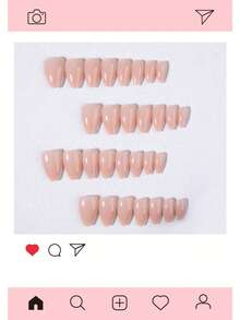 30 buah Kuku Tempel Pendek Berbentuk Almond Warna Pink Nude Mengkilap, Set Kuku Palsu Akrilik, Termasuk 1 buah Lem Jelly dan 1 buah Kikir Kuku - MultiWarna - View 4