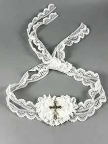 1pc Gothic Lace Eyemask, Bow & Heart Headband Accessory, Can Be Used As Leg Garter, For Holiday Party Costume,Halloween - Multicolor - View 9