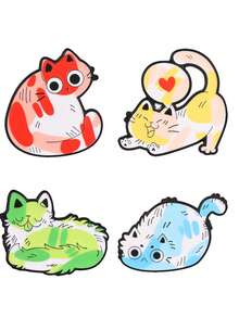 1 Pc/4pcs Cartoon Cute Multi‑Color Mood Cat Brooch, Decorative Pin For Bags & Garments, Gift For Cat Lovers - Multicolor - View 6