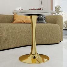 27.6-Inch Gold Coffee Table, Mid-Century Modern Dining Table, Seats 2-4 People, With A Round Marble Top With White Veined Finish, Perfect For Various Environments. - Gold + White - View 3