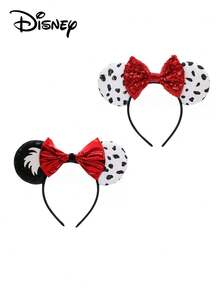 Disney 1pc 101 Dalmatians & Mouse Ears Headband, Sequined Red Bow Costume Hair Accessory For Theme Park & Cosplay - Multicolor - View 1