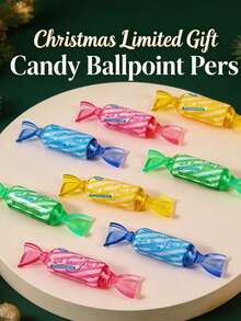 10pcs Random Color Candy-Shaped Neutral Pens, Mini Portable Blue Ink, Gift Bag, Christmas Holiday Gift For Colleagues, Friends, Back To School - Candy Pen Gift Bag - View 2
