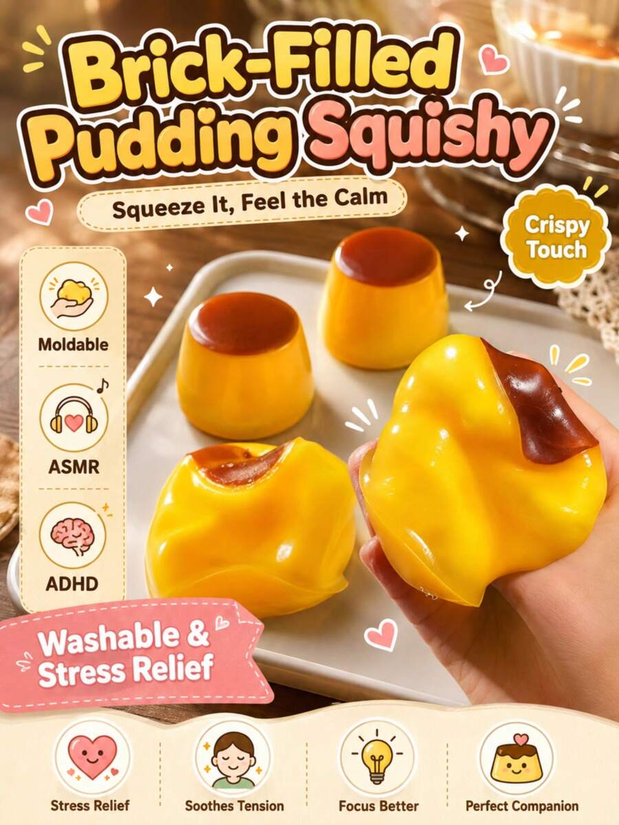 Mainan Squishy Puding Karamel Balok Susun, Mainan Pereda Stres Renyah, Cocok untuk ASMR dan ADHD, Mainan Pembentuk Sensorik, Cocok untuk Anak-anak, Remaja, dan Wanita Dewasa, Aksesori Dekorasi Kantor, Hadiah Pesta, Hadiah Natal, Mainan Halloween, Menyenangkan untuk Diremas