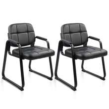 Waiting Room Guest Chair With Bonded Leather Padded Arm Rest For Office Reception And Conference Desk Black With Sled Base 2 Pack - Inky - View 1