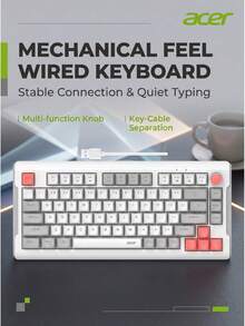 Acer Mechanical Feel Backlit Keyboard, Wireless Bluetooth Tri-Mode, Silent Office, Compact & Portable, Compatible With Tablet/Phone/Laptop (Wired Version Optional) - View 5