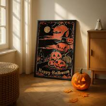 1pc Frameless Vintage Halloween Pumpkin Gothic Wall Art Spooky Decor Dorm Bedroom Apartment Back To School Funky Posters Dorm Essentials - Halloween Pumpkin - View 4