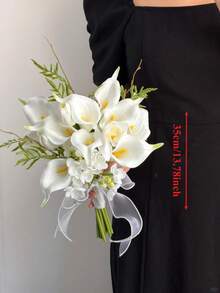 Artificial Calla Lily Bouquet, Wedding Bride & Bridesmaid Handheld Flowers, Wedding Floral Decor, Photography Props, Rustic Wedding Table Centerpiece Decoration - White C - View 3