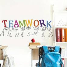 1pc TEAMWORK Stick Figure Wall Sticker, Inspirational Wall Decor For Office And Classroom - Teamwork Wall Decal - View 5
