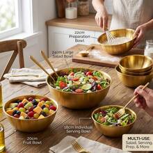 3/4pcs Stainless Steel Graduated Salad Bowl, Stackable Mixing Bowl, Household Baking And Cooking Bowl, Easy To Clean, Outdoor Food Preparation Tool, Simple And Stylish High-End Kitchenware - Multicolor - View 5