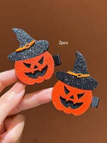 2pcs Halloween Pumpkin Hair Clips Suitable For Holiday Use Hair Accessories - Multicolor - View 4