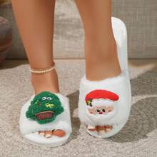 Cute Santa Claus Cotton Slippers For Women, Winter Indoor Home Use, Soft-Soled, Non-Slip, Skin-Friendly, Plush And Fluffy Slippers - White - View 8