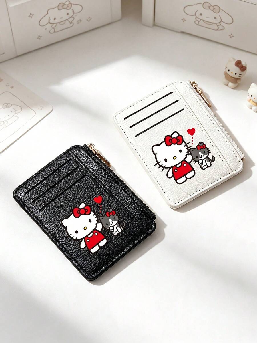 SANRIO Dompet Kartu Tipis Kulit PU Motif Hello Kitty dengan Kantong Koin Berresleting, Dompet Pendek Multi Slot Kartu dengan Kantong Depan Kompak untuk Kartu Identitas dan Kartu Kredit - MultiWarna - View 1