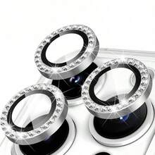 3pcs Camera Lens Protector For IPhone 18/18 Pro/18 Pro Max/17/17 Pro/17 Pro Max/17 Air/16/16 Plus/15/14/13/12/11, Shiny Personalized Metal Diamond Ring Design, 9H Hardness Anti-Scratch, Fashionable Phone Accessory, Compatible With Phone Case - Silver - View 6