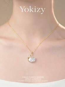 Yokizy Freshwater Pearl Swan Pendant S925 Sterling Silver 5-6mm Baroque High Luster Luxury Women's Accessory Gift Box Style - Multicolor - View 2