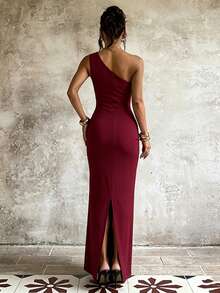 1pc Solid Color Elegant Party Casual Sexy Knit Fabric Backless Dress Formal Evening Beach Vacation Back To School Party Bachelorette Party Spring Summer - Burgundy - View 5
