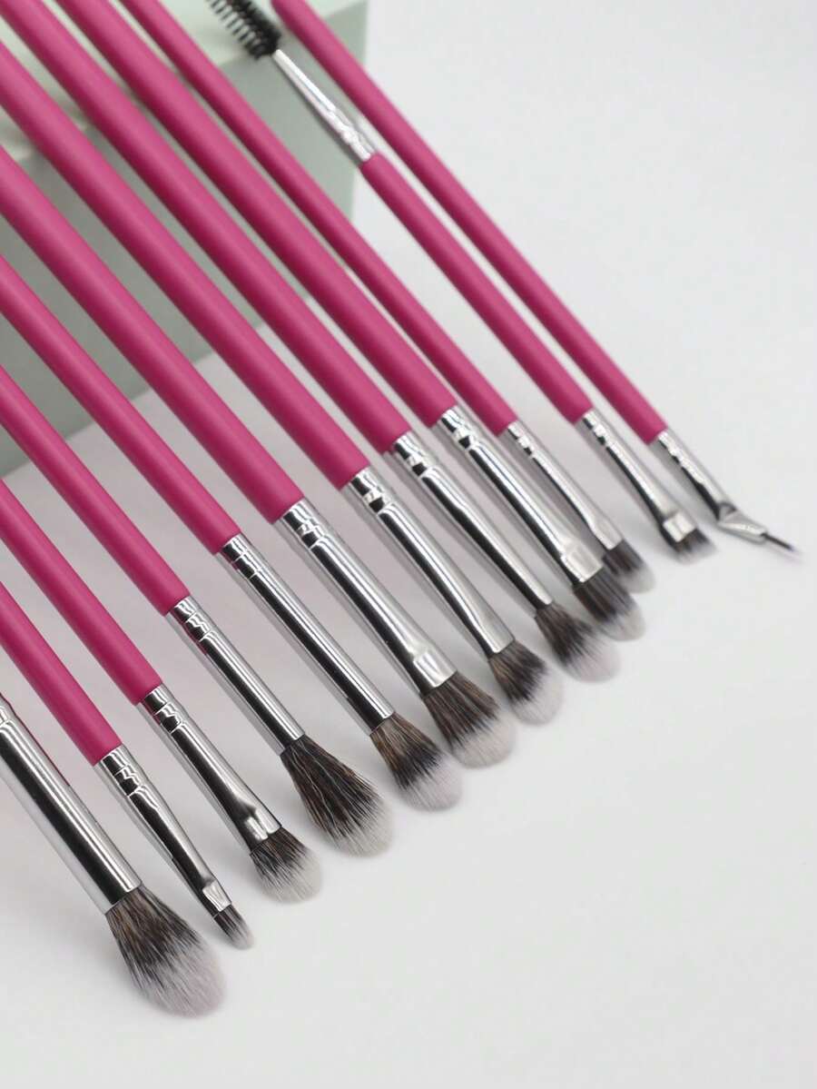 Rose Red 15pcs Eye Makeup Brush Set (Without Storage Bag), Suitable For Party, Home Or Travel - Hot Pink - View 1