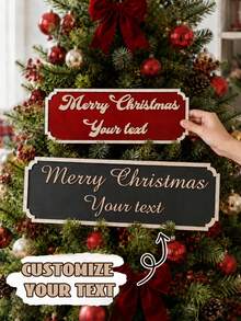 Custom Two-Tone Wooden Christmas Sign, Personalized Festive Wall Decor, Classic Holiday Style, Customized Family Name Plaque, Customizable Text Christmas Home Decor, Entryway Display, Housewarming Gift, Christmas Gift, Street Sign, Family, Friends - Black and White - View 3
