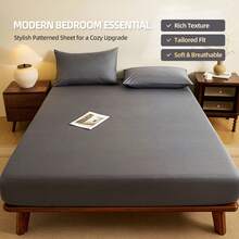 1pc Waterproof Fitted Sheet (Pillowcase Not Included) Fashion Pattern Multi-Color Options Waterproof Mattress Protector Soft Easy To Clean Comfortable Student Dorm Bedroom Hotel Bedding All Season Use - Denim Blue - View 3