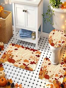 1/4pcs Autumn Harvest Maple Leaf & Pumpkin Shower Curtain Set, With 12 Hooks, Waterproof Polyester Bathroom Curtain, Privacy Screen, Thickened, Durable Quick-Dry, 180*180cm Size, Halloween Thanksgiving Autumn Harvest Bathroom Decor - A - View 9