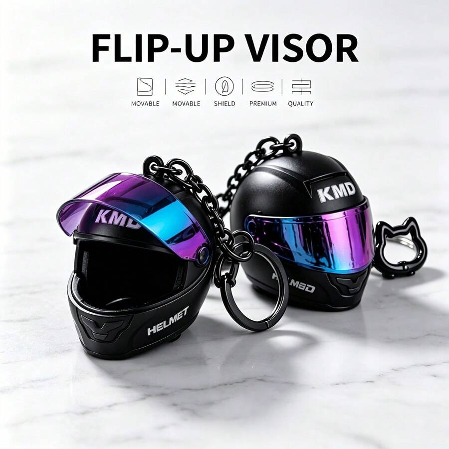 3Pcs Motorcycle Helmet Keychain Pendant (Includes Spare Cat-Shaped Ring And Fixing Clip) Creative Motorcycle Bag Charm, Colorful Lens Mini Safety Helmet Car Key Chain, Digital Backpack Pendant, Personalized Metal Buckle Ring Men's Gift Accessory, Cycling Peripheral Portable Decoration, Helmet Ornament Set, Tail Box Pendant Couple Keychain, High-End Quality Alloy Keychain, Birthday Holiday Party Gift - Black - View 1