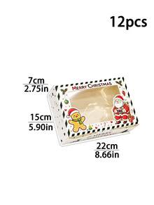 4/8/12pcs 2026 NEW Christmas Gift Box With Transparent Window | Santa Claus & Xmas Tree Printed Present Box, Festive Striped Paper Box For Christmas Party Decorations - View 15