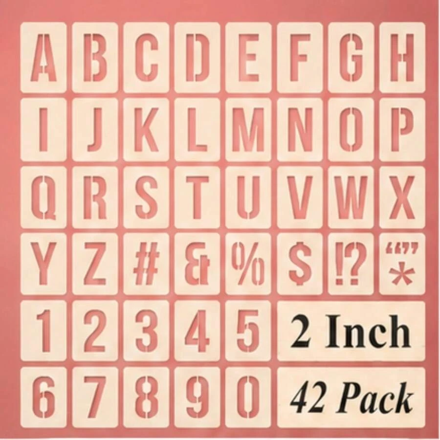 42 Pcs 2 Inch Alphabet Number Symbol Painting Stencils Reusable PET Plastic Templates For Wood Signs Wall Fabric Canvas DIY Crafts - Sets - View 1