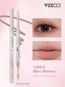 VEECCI Pensil Bibir Dua Ujung, Mendefinisikan Kontur Bibir, Tahan Air dan Tahan Lama, Tidak Pudar, Cocok Dipadukan dengan Lipstik untuk Bibir Penuh, 2-in-1: Pensil Bibir dan Kuas Bibir, Cocok untuk Pemula - #D04 Beras Cokelat - View 1
