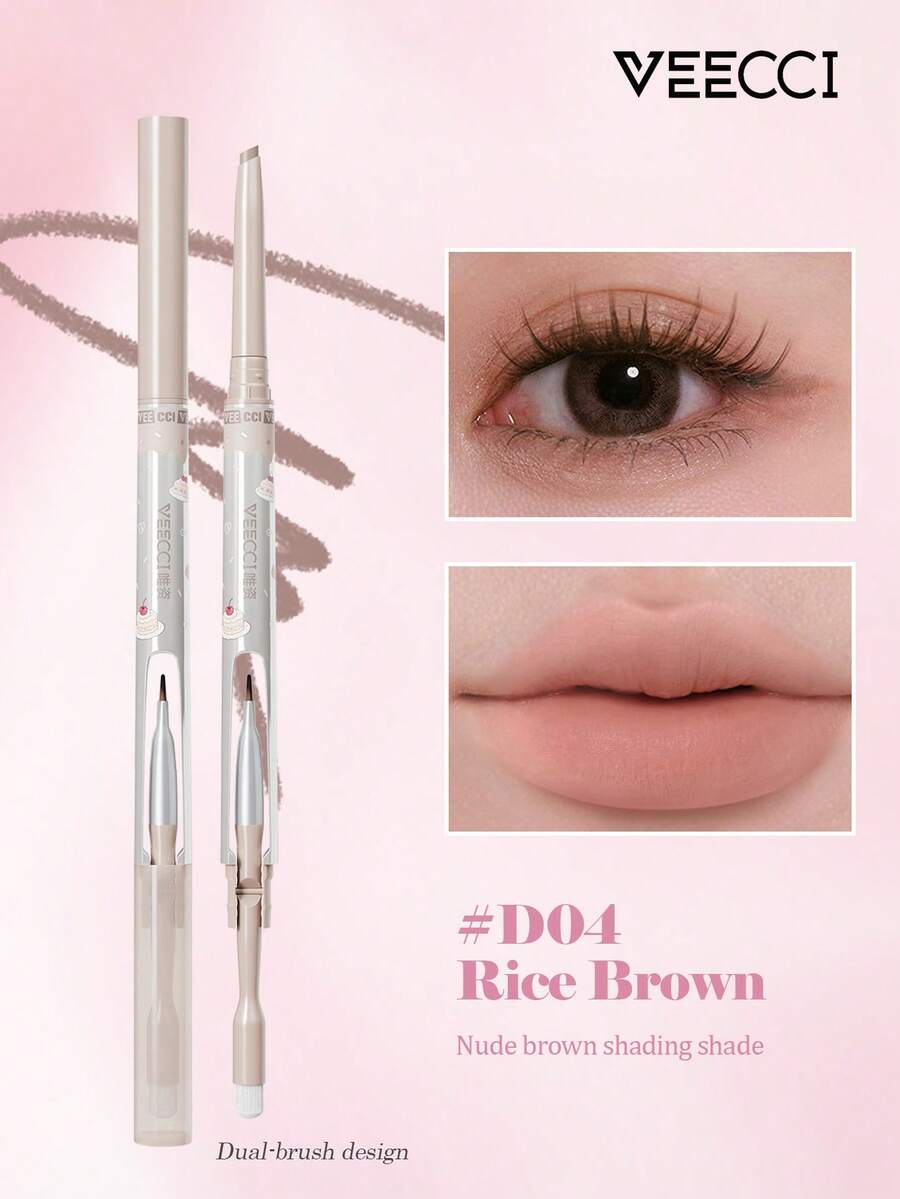 VEECCI Pensil Bibir Dua Ujung, Mendefinisikan Kontur Bibir, Tahan Air dan Tahan Lama, Tidak Pudar, Cocok Dipadukan dengan Lipstik untuk Bibir Penuh, 2-in-1: Pensil Bibir dan Kuas Bibir, Cocok untuk Pemula - #D04 Beras Cokelat - View 1