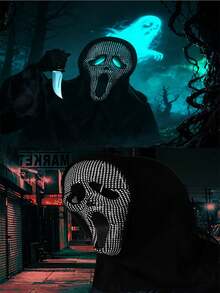 Halloween With Diamond-Encrusted Ghost Face Mask, COS Costume For Halloween Party, Suitable For Halloween Disguise As A Skeleton, Funny And Scary. - Multicolor - View 6