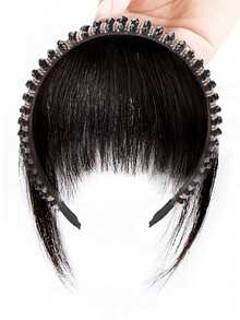 Headband With Integrated Bangs, Faux Hair With Rhinestones, Air Bangs Hairpiece To Cover White Hair On Forehead, Hairband Bangs Wig - Multicolor - View 15
