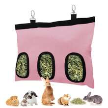 Bolsa colgante para almacenar heno de tela Oxford 600D, color rosa, adecuada para conejos, hámsters y otras mascotas pequeñas - Rosa coral - Ver 10