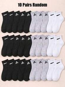 10/20 Pairs Random Style Mid-Calf Socks, Basic Color Triangle Print Boys Socks, Soft Student Socks, Perfect Daily Gift And Back To School Accessory - Multicolor - View 19
