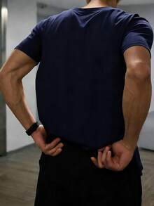Father's Day Gift Summer Casual Versatile Comfortable Solid Color Round Neck Short Sleeve T-Shirt - Navy Blue - View 5