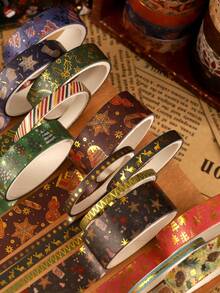 21 Rolls Boxed Christmas Washi Tape Set With Gold Foil, Holiday Decorative Masking Tape Featuring Santa, Snowman, Reindeer And Christmas Trees For Scrapbooking, Journaling, DIY Crafts, Card Making, Stationery And Gift Wrapping - Multicolor - View 5