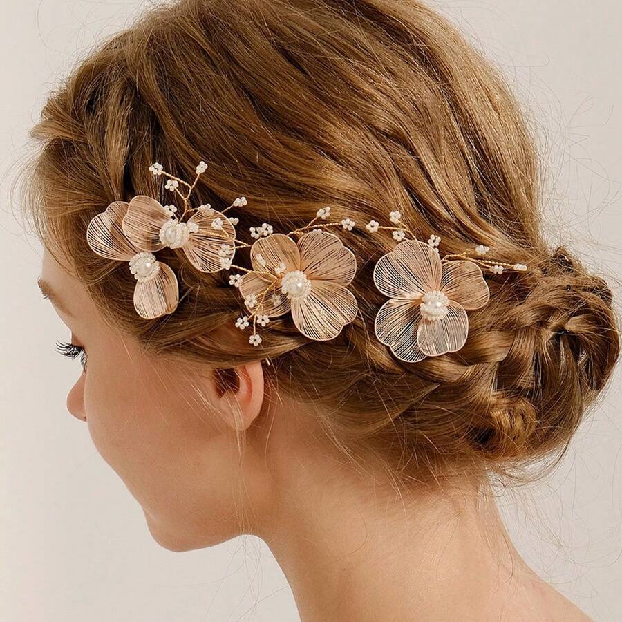 3PCS Plant Casual Party Elegant Iron Hair Sticks Bridal Wedding Hair Accessories All Seasons - Multicolor - View 1