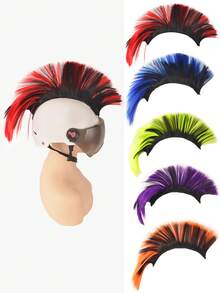 Punk Style Helmet Wig Only, No Helmet, Two‑Tone Spliced Synthetic Hair Decoration, Multi‑Colors, Cool Spiky Hairpiece For Motorcycle Helmet, Halloween, Party & Cosplay. - Multicolor - View 2