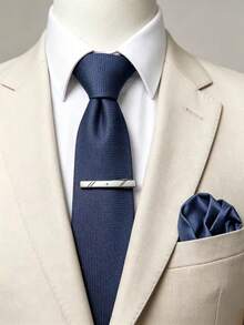 1 Set Gift Box Fashionable High-End Tie, Pocket Square, Cufflinks, Tie Clip 4-Piece Set Suitable For Travel, Leisure, Business, Banquet, Gathering, Wedding Gift - HB209 - View 5