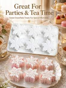 1pc 6-Cavity Snowflake Cake Mold, Decorative Baking Tray For Mousse, Pudding, Chocolate Desserts, Christmas Winter Party, Home Kitchen Easy Release Creative Baking Dessert Making Tool - White - View 2