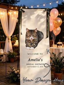 Personalized Wedding Welcome Sign, Customizable With Portraits And Text, Customized Minimalist Welcome Banner, Banner With Bow Ribbon Set, Wedding Decor, Party Decor, Tea Room, Home, Garden, Office, Graduation, Wedding, Housewarming, Customized Wedding Supplies, Back To School Gift - Multicolor - View 5