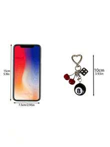 1pc/Set Cherry Lucky Keychain, Red/Black Billiard Design, Alloy Heart-Shaped Buckle, Can Be Hung On Car, Durable, Fashionable And Beautiful, Suitable For Men And Women - Multicolor - View 7