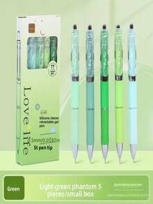 5pcs Gradient Color Neutral Pen Set, Includes 5 Pens + 10 Refills, 0.5mm Steel Tip Quick-Dry Retractable Pens, Suitable For School And Office Cute Aesthetic Writing - Multicolor - View 3
