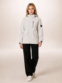 Women's Letter Printed Hooded Long Sleeve Sports Jacket, Outdoor Windbreaker White Spring - White - View 10