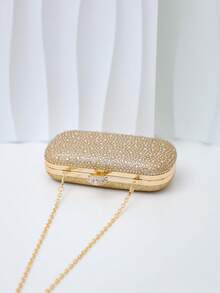 Women's Evening Clutch Bag, Rectangular Hard Shell, Ring Handle, Detachable Chain, Luxury Fashion Style, Suitable For Weddings, Balls, Parties, All-Season Formal Handbag - Gold - View 10